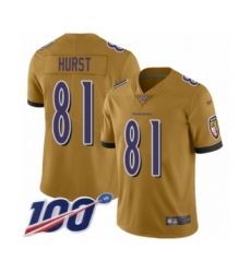 Youth Baltimore Ravens #81 Hayden Hurst Limited Gold Inverted Legend 100th Season Football Jersey
