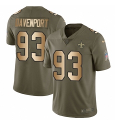 Men's Nike New Orleans Saints #93 Marcus Davenport Limited Olive/Gold 2017 Salute to Service NFL Jersey