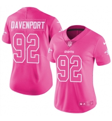 Women's Nike New Orleans Saints #92 Marcus Davenport Pink Stitched NFL Limited Rush Fashion Jersey