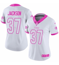 Women's Nike Green Bay Packers #37 Josh Jackson Limited White Pink Rush Fashion NFL Jersey