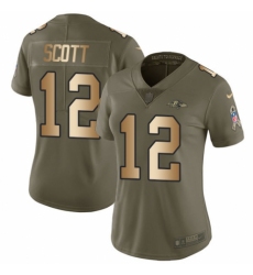 Women's Nike Baltimore Ravens #12 Jaleel Scott Limited Olive/Gold Salute to Service NFL Jersey