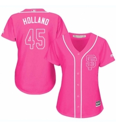 Women's Majestic San Francisco Giants #45 Derek Holland Replica Pink Fashion Cool Base MLB Jersey