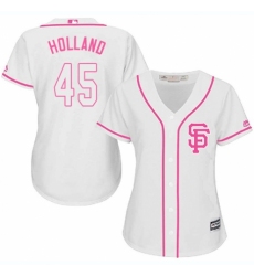 Women's Majestic San Francisco Giants #45 Derek Holland Replica White Fashion Cool Base MLB Jersey