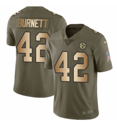 Men's Nike Pittsburgh Steelers #42 Morgan Burnett Limited Olive/Gold 2017 Salute to Service NFL Jersey