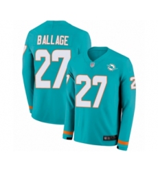 Men's Miami Dolphins #27 Kalen Ballage Limited Aqua Therma Long Sleeve Football Jersey