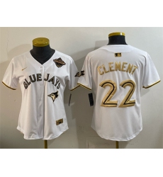 Women's Toronto Blue Jays #22 Ernie Clement White Gold 2025 American League Champions Limited Stitched Baseball Jersey(Run Small)