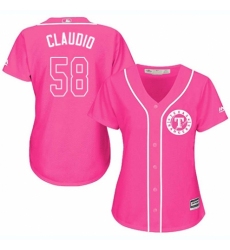 Women's Majestic Texas Rangers #58 Alex Claudio Authentic Pink Fashion Cool Base MLB Jersey