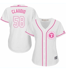 Women's Majestic Texas Rangers #58 Alex Claudio Replica White Fashion Cool Base MLB Jersey