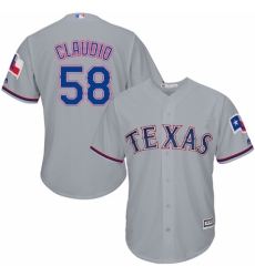 Youth Majestic Texas Rangers #58 Alex Claudio Replica Grey Road Cool Base MLB Jersey