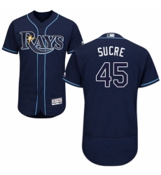 Men's Majestic Tampa Bay Rays #45 Jesus Sucre Navy Blue Alternate Flex Base Authentic Collection MLB Jersey
