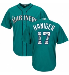 Men's Majestic Seattle Mariners #17 Mitch Haniger Authentic Teal Green Team Logo Fashion Cool Base MLB Jersey