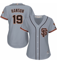 Women's Majestic San Francisco Giants #19 Alen Hanson Authentic Grey Road 2 Cool Base MLB Jersey