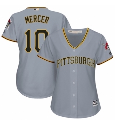 Women's Majestic Pittsburgh Pirates #10 Jordy Mercer Replica Grey Road Cool Base MLB Jersey