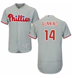 Men's Majestic Philadelphia Phillies #14 Jim Bunning Grey Road Flex Base Authentic Collection MLB Jersey
