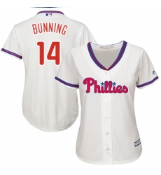 Women's Majestic Philadelphia Phillies #14 Jim Bunning Authentic Cream Alternate Cool Base MLB Jersey