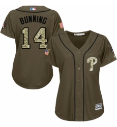 Women's Majestic Philadelphia Phillies #14 Jim Bunning Authentic Green Salute to Service MLB Jersey