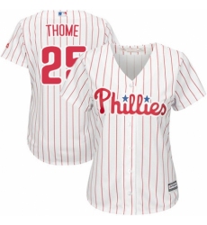 Women's Majestic Philadelphia Phillies #25 Jim Thome Replica White/Red Strip Home Cool Base MLB Jersey