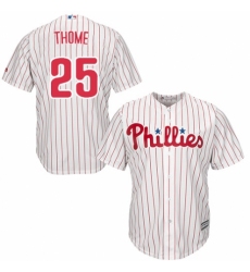 Youth Majestic Philadelphia Phillies #25 Jim Thome Replica White/Red Strip Home Cool Base MLB Jersey