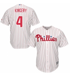 Youth Majestic Philadelphia Phillies #4 Scott Kingery Authentic White/Red Strip Home Cool Base MLB Jersey