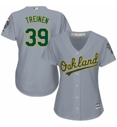 Women's Majestic Oakland Athletics #39 Blake Treinen Authentic Grey Road Cool Base MLB Jersey