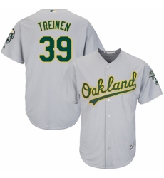 Youth Majestic Oakland Athletics #39 Blake Treinen Authentic Grey Road Cool Base MLB Jersey