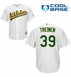 Youth Majestic Oakland Athletics #39 Blake Treinen Authentic White Home Cool Base MLB Jersey