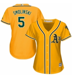 Women's Majestic Oakland Athletics #5 Jake Smolinski Authentic Gold Alternate 2 Cool Base MLB Jersey