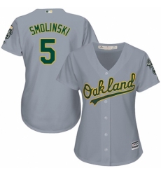 Women's Majestic Oakland Athletics #5 Jake Smolinski Replica Grey Road Cool Base MLB Jersey