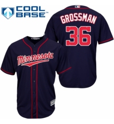 Youth Majestic Minnesota Twins #36 Robbie Grossman Authentic Navy Blue Alternate Road Cool Base MLB Jersey