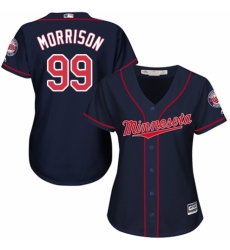 Women's Majestic Minnesota Twins #99 Logan Morrison Replica Navy Blue Alternate Road Cool Base MLB Jersey