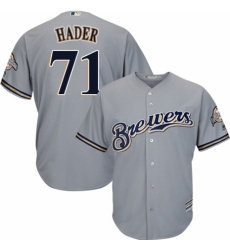 Youth Majestic Milwaukee Brewers #71 Josh Hader Authentic Grey Road Cool Base MLB Jersey