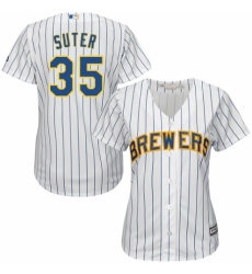Women's Majestic Milwaukee Brewers #35 Brent Suter Authentic White Home Cool Base MLB Jersey