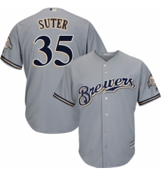 Youth Majestic Milwaukee Brewers #35 Brent Suter Replica Grey Road Cool Base MLB Jersey