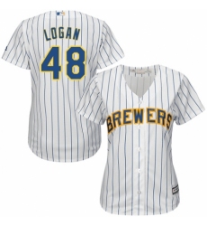 Women's Majestic Milwaukee Brewers #48 Boone Logan Replica White Home Cool Base MLB Jersey