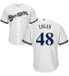 Youth Majestic Milwaukee Brewers #48 Boone Logan Authentic Navy Blue Alternate Cool Base MLB Jersey