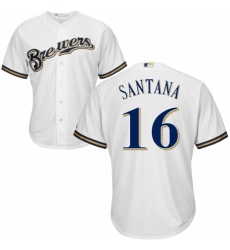 Youth Majestic Milwaukee Brewers #16 Domingo Santana Replica Navy Blue Alternate Cool Base MLB Jersey