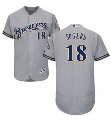 Men's Majestic Milwaukee Brewers #18 Eric Sogard Grey Road Flex Base Authentic Collection MLB Jersey
