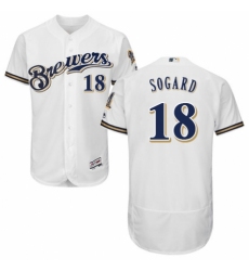 Men's Majestic Milwaukee Brewers #18 Eric Sogard Navy Blue Alternate Flex Base Authentic Collection MLB Jersey