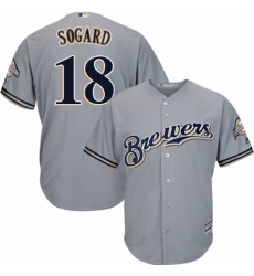 Youth Majestic Milwaukee Brewers #18 Eric Sogard Replica Grey Road Cool Base MLB Jersey