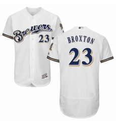 Men's Majestic Milwaukee Brewers #23 Keon Broxton Navy Blue Alternate Flex Base Authentic Collection MLB Jersey