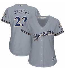 Women's Majestic Milwaukee Brewers #23 Keon Broxton Replica Grey Road Cool Base MLB Jersey