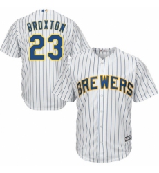Youth Majestic Milwaukee Brewers #23 Keon Broxton Replica White Home Cool Base MLB Jersey
