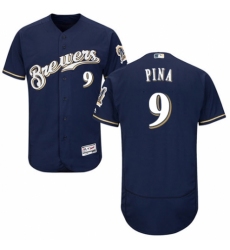 Men's Majestic Milwaukee Brewers #9 Manny Pina White Alternate Flex Base Authentic Collection MLB Jersey