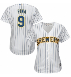 Women's Majestic Milwaukee Brewers #9 Manny Pina Replica White Home Cool Base MLB Jersey