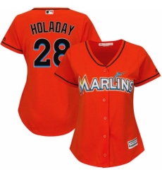 Women's Majestic Miami Marlins #28 Bryan Holaday Replica Orange Alternate 1 Cool Base MLB Jersey
