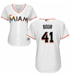 Women's Majestic Miami Marlins #41 Justin Bour Replica White Home Cool Base MLB Jersey