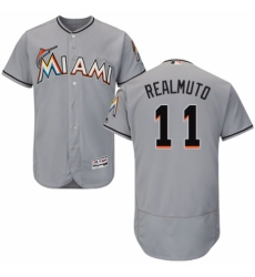 Men's Majestic Miami Marlins #11 J. T. Realmuto Grey Road Flex Base Authentic Collection MLB Jersey