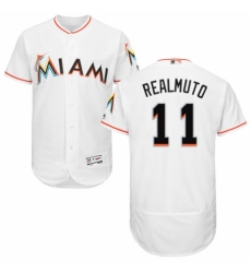 Men's Majestic Miami Marlins #11 J. T. Realmuto White Home Flex Base Authentic Collection MLB Jersey