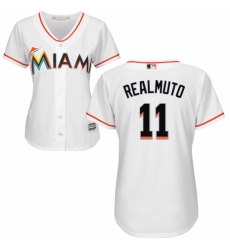 Women's Majestic Miami Marlins #11 J. T. Realmuto Authentic White Home Cool Base MLB Jersey