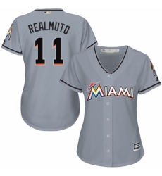 Women's Majestic Miami Marlins #11 J. T. Realmuto Replica Grey Road Cool Base MLB Jersey